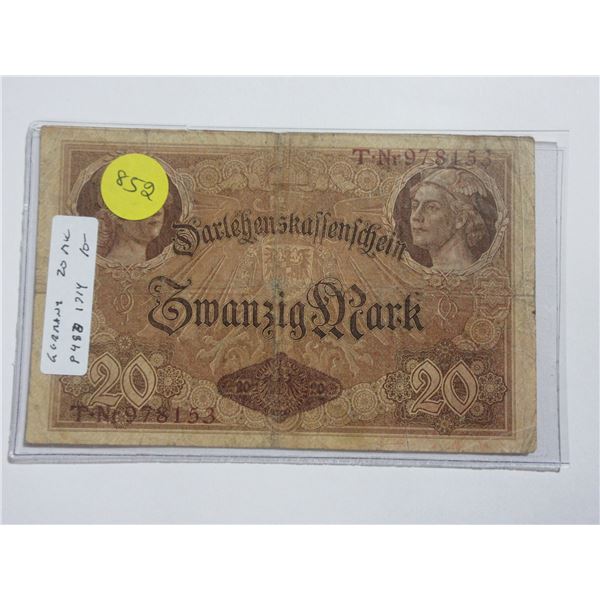 Germany – Empire. 1914 20 Mark Darlehenskassenschein. Issued the first year of World War I.