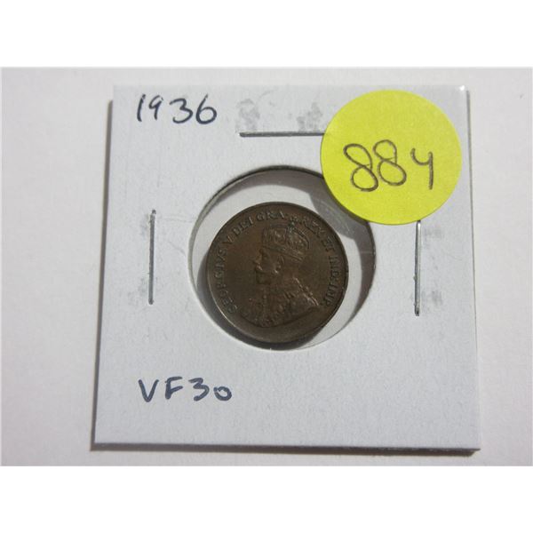 1936 Small Cent. The last issue of King George V. VF30.