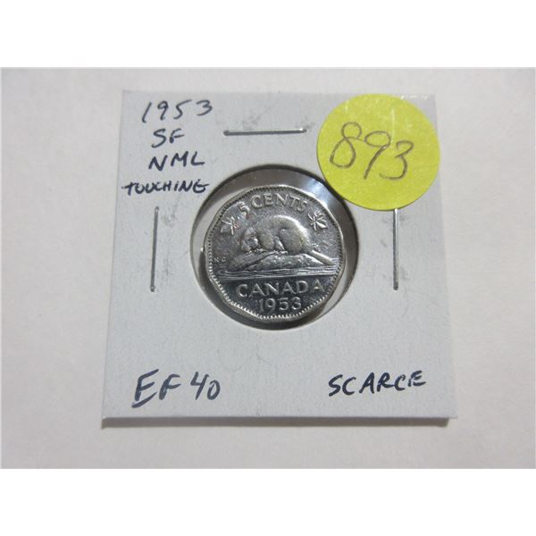 1953 Shoulder Fold Near Maple Leaf with ML touching the Rim. EF. Scarce.