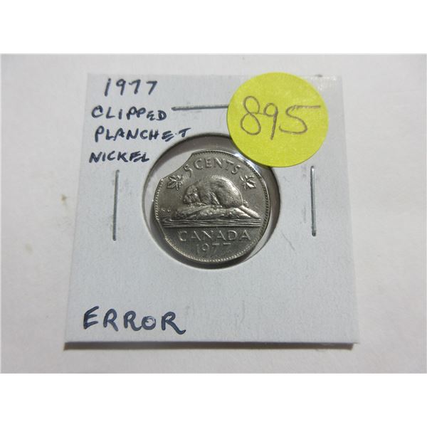 1977 Clipped Planchet Nickel 5 Cents. This Error has the required Blakesley Effect and is fully Bril