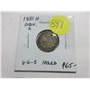 Image 1 : 1881H Canadian Victorian 10 Cents. Obverse 2 variety. Heaton Mint. VG8. Holed.