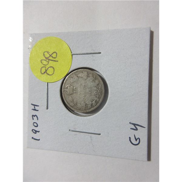 1903H Canadian Silver 10 Cents. Good.