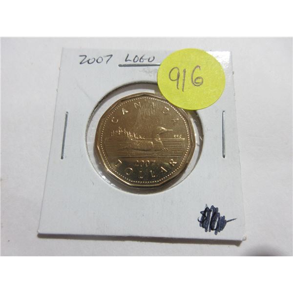 2007 Loonie Dollar. Proof Like.