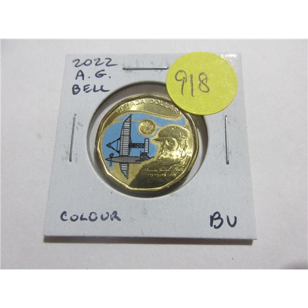 2022 Alexander Graham Bell Colourized Loonie Dollar. Commemorates the 175th Anniversary of Bell[x=#8