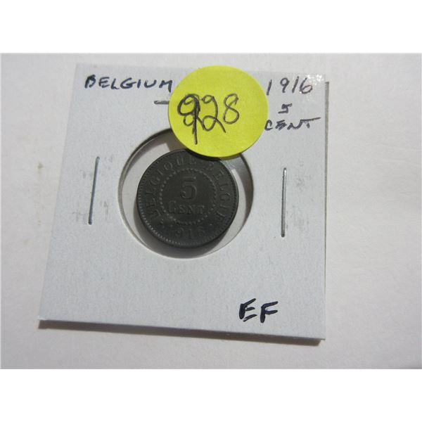 Belgium 1916 5 Centimes. World War I Issue. EF.