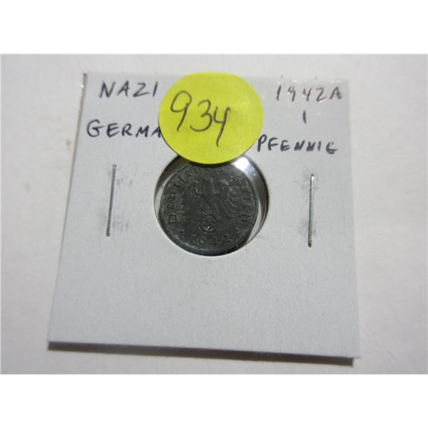 Nazi Germany. 1942A 1 Reichspfennig. Berlin Mint. Eagle with Swastika. VF+.