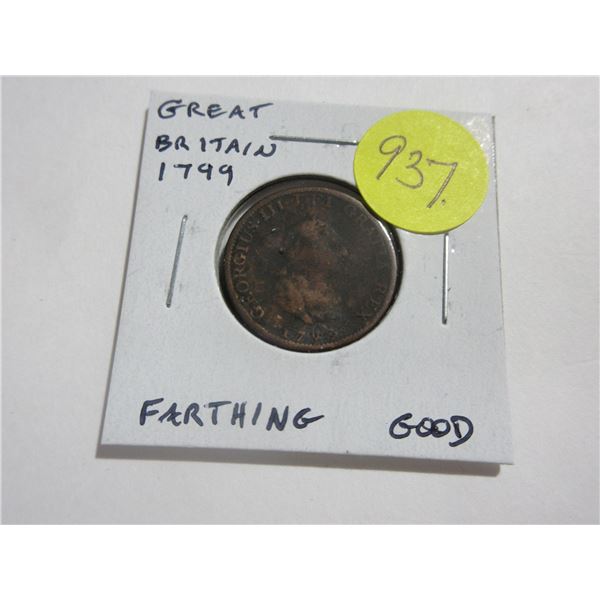 Great Britain. 1799 Farthing. George III. Good.