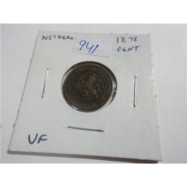 Netherlands. 1878 1 Cent. VF.