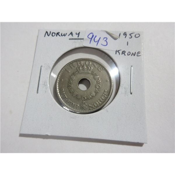Norway. 1950 1 Krone (Crown). VF.