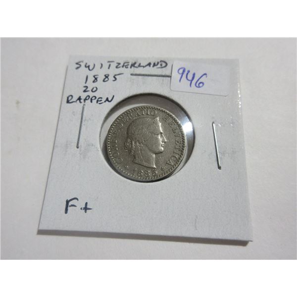 Switzerland. 1885 20 Rappen. F+.