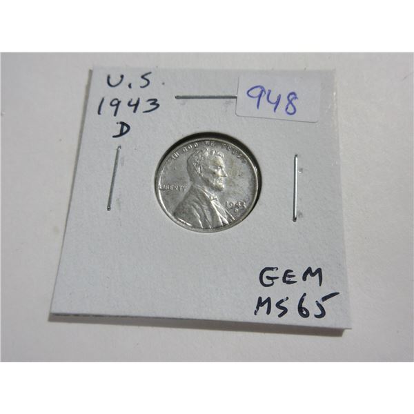 USA. 1943D Lincoln Cent. Denver Mint. Gem Uncirculated MS65.