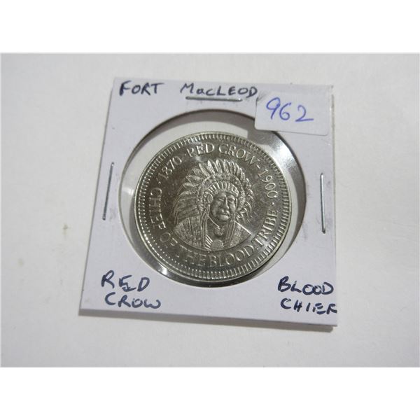 Fort MacLeod Trade Dollar. Chief Red Crow, Blood Chief. Uncirculated.