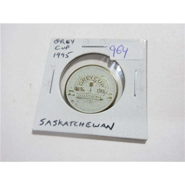 1995 Grey Cup medal, the first to be held in Saskatchewan.