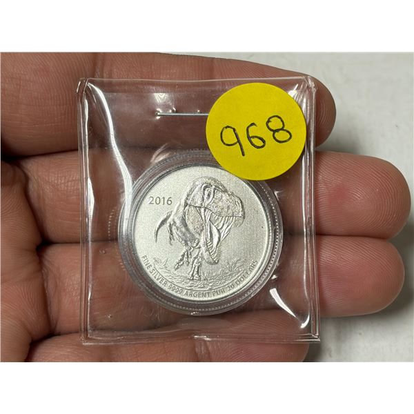 2016 Tyrannosaurus Rex $20. 99.99% pure Silver. Specimen.