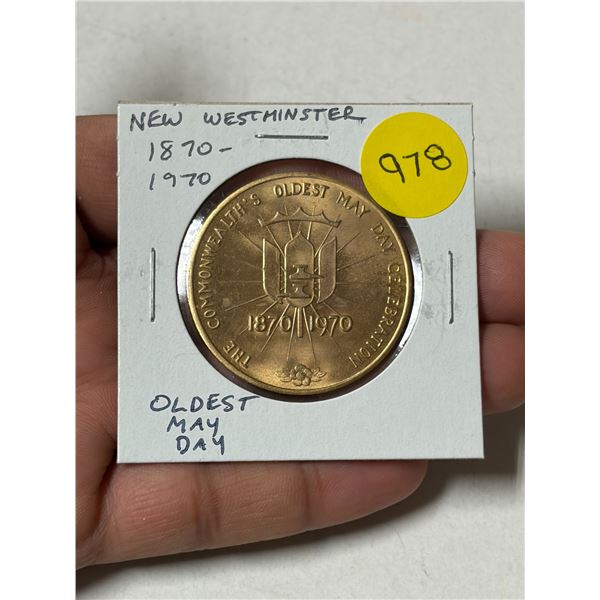 New Westminster BC 1870 – 1970 Trade Dollar. Commemorates the oldest May Day Celebration in