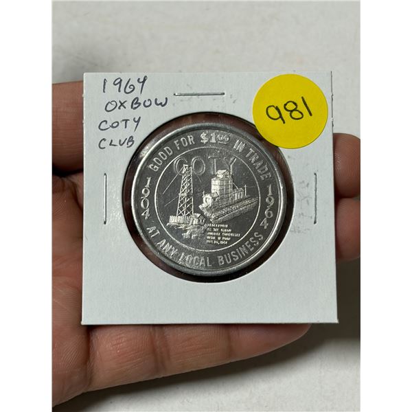1964 Oxbow Saskatchewan Trade Dollar with COTY Club Counterstamp. BU.