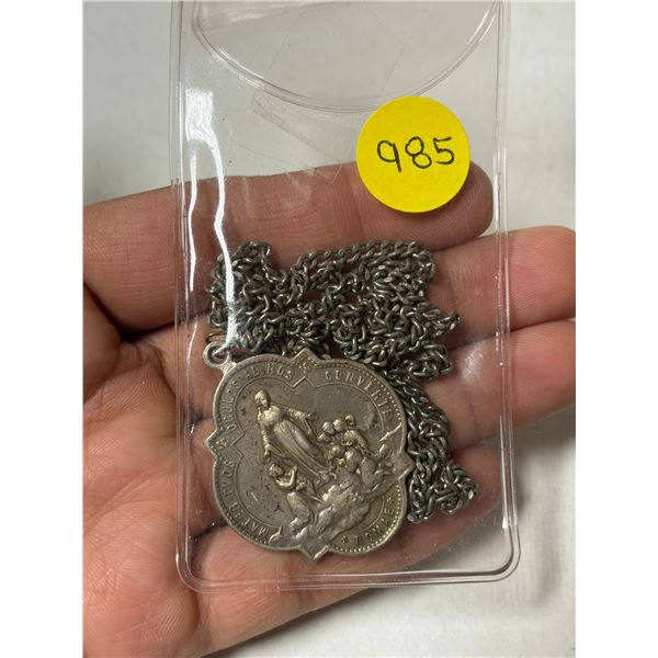 Vatican City Religious Medal on a long chain. Mary/Pope Pius IX.