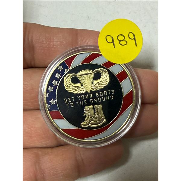 Enameled U.S. Airborne Challenge Coin. Unc.