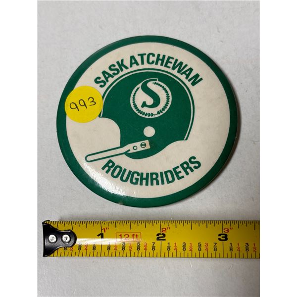 Vintage Saskatchewan Roughriders button. 3 ½ Inches.
