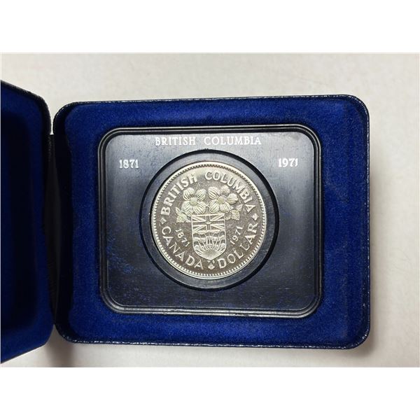 1871 – 1971 British Columbia Centennial Nickel Dollar. Specimen. Housed in its original cas