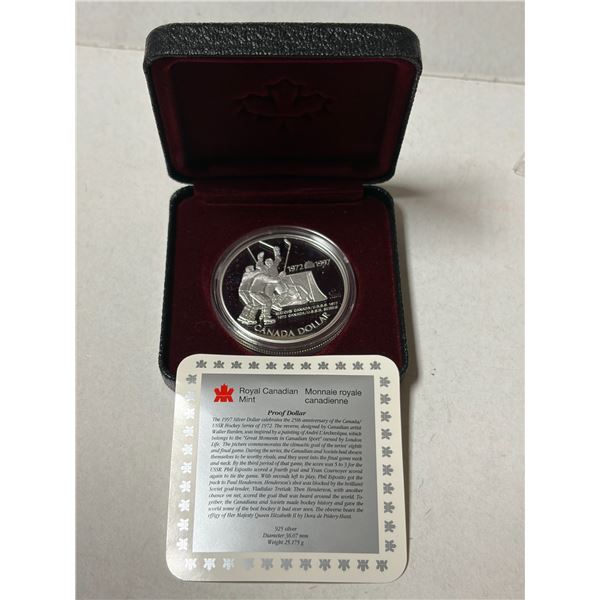 1972 – 1997 Proof Silver Dollar. Commemorates the 25th Anniversary of the Canada –