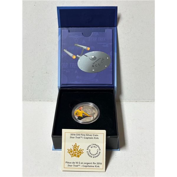 2016 Captain Kirk Star Trek $10. Colourized. 99.99% pure Silver. Housed in its original RCM case wit