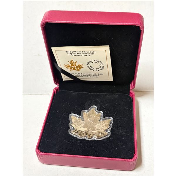 2016 Maple Leaf Silhouette $10. 99.99% pure Silver. Maple Leaf with 2 Swans. Housed in its original 