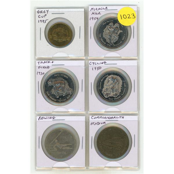 Set of 6 Sports medals including 1995 Grey Cup.