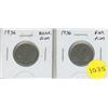 Image 1 : Set of 2 1936 Nickels. Includes both Near Rim and Far Rim varieties. Fine.