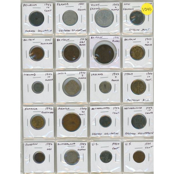 Set of 20 World War II coins 1939 – 1945 from Belgium under German occupation to USA.