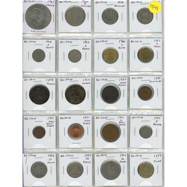 Set of 20 British coins including Churchill Crown and 1 Pound.