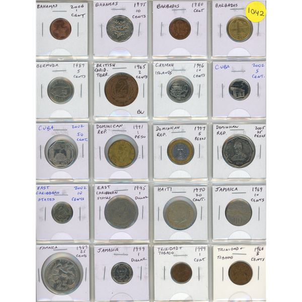 Set of 20 Caribbean coins from Bahamas to Trinidad and Tobago.