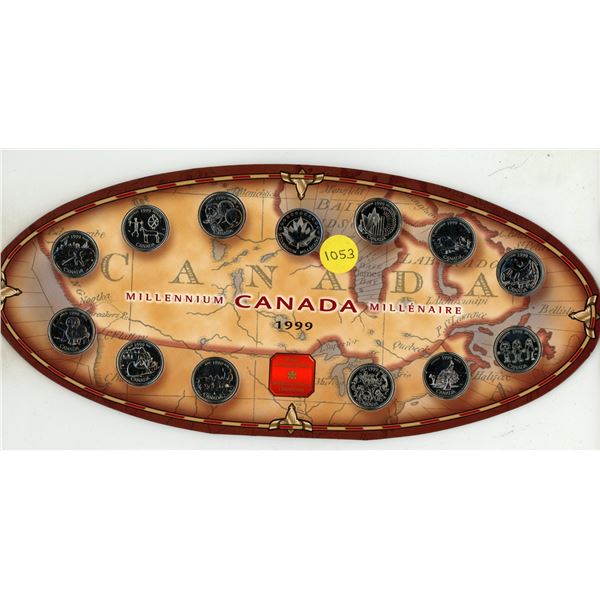 1999 Canadian Millennium 25 Cents. 12 different 25 Cents plus a Maple Leaf Royal Canadian Mint Medal