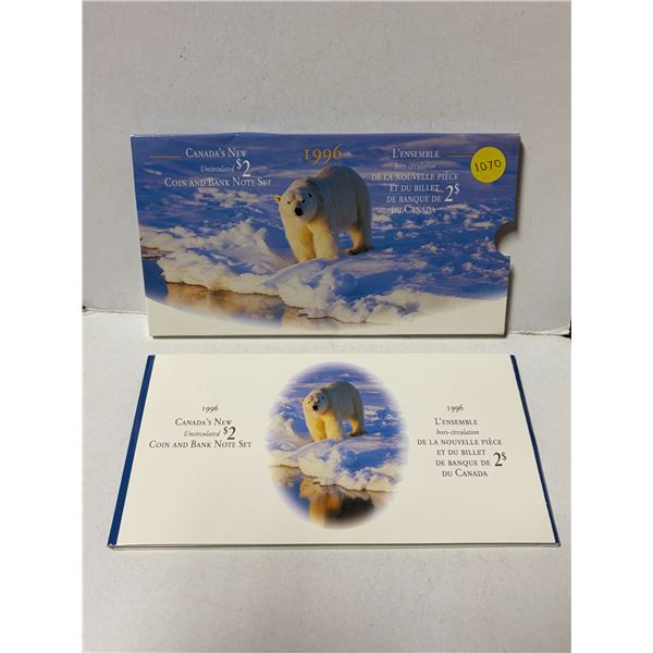 1996 Canada’s New Uncirculated $2 Coin and Bank Note set. The Toonie is the Scarce German P