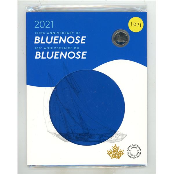 2021 100th Anniversary of the Bluenose set. 7-coin set including a Colourized 10 Cents. Housed in it