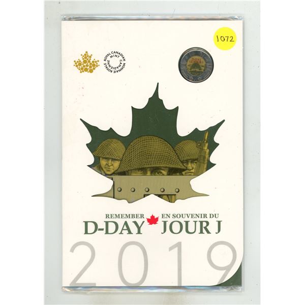 2019 Remember D-Day Dedication Set. 6-coin set including a Colourized Toonie. Housed in its original