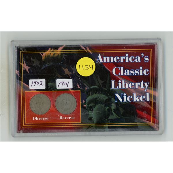 1901 & 1902 USA Classic Liberty Nickels in Holder