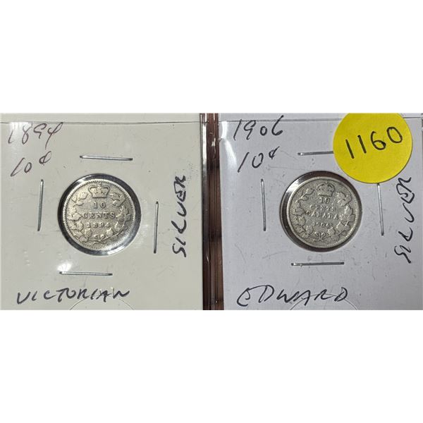 1894 Victorian & 1906 Edward Silver Canada Dimes