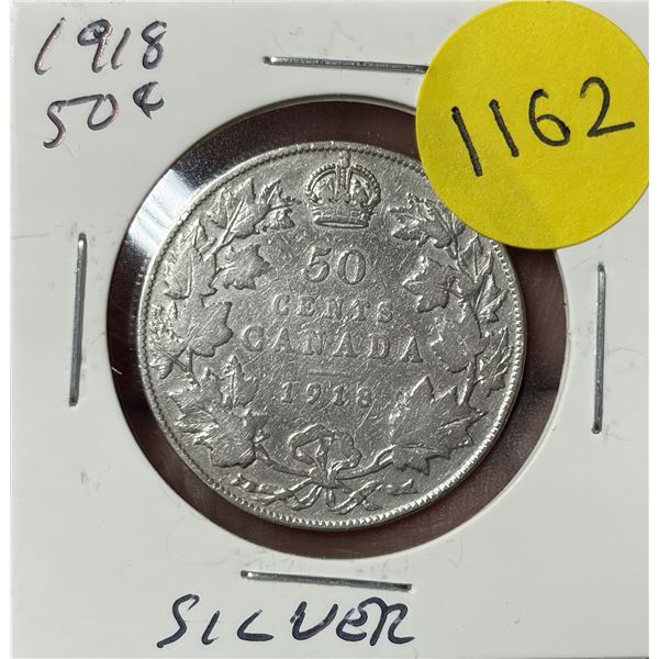 1918 Canada Silver Fifty Cent Coin