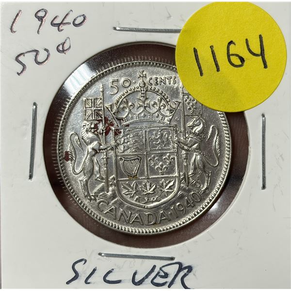 1940 Canada Silver Fifty Cent Coin