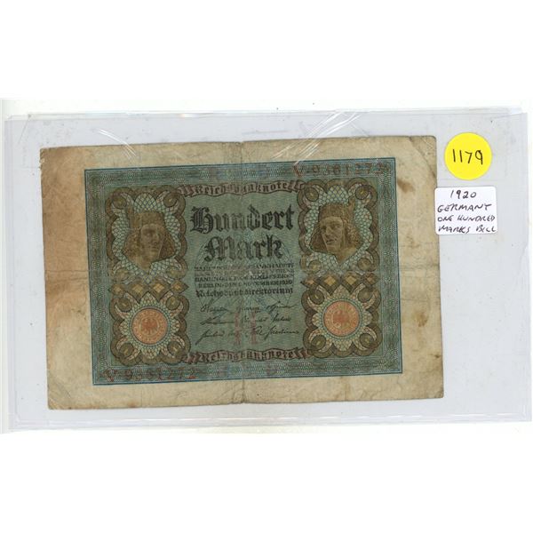1920 Germany 100 Marks Banknote