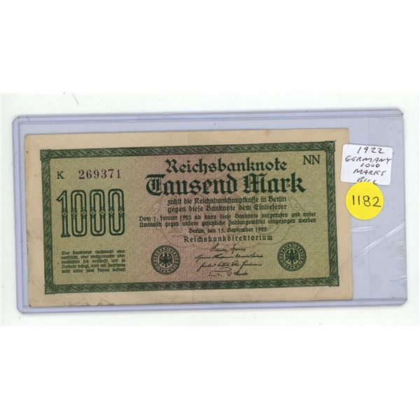 1922 Germany 1000 Marks Banknote