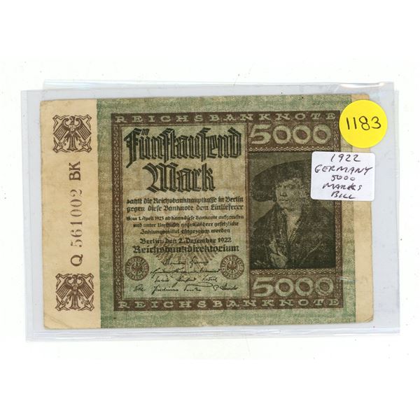 1922 Germany 5000 Marks Banknote