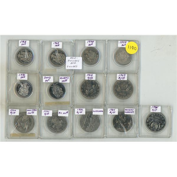 (13) Canada Coins – (6) 50 cent 1968-2002 (Mixed Dates) & (7) $1 1968-1985 Mixed Dates