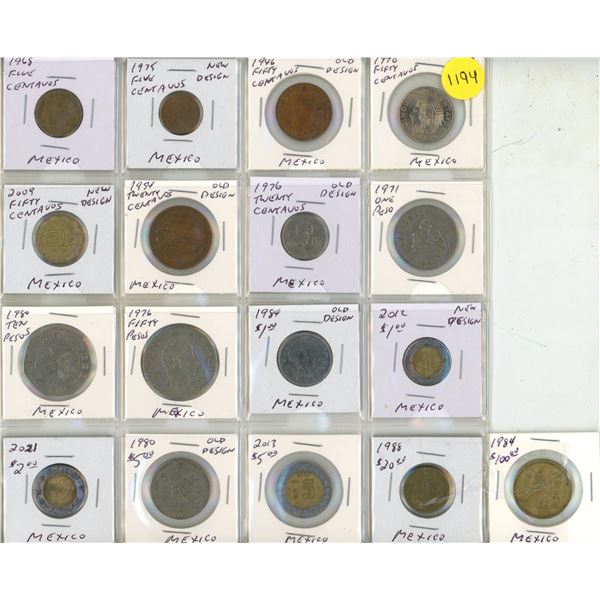 (17) Assorted Mexico Coins