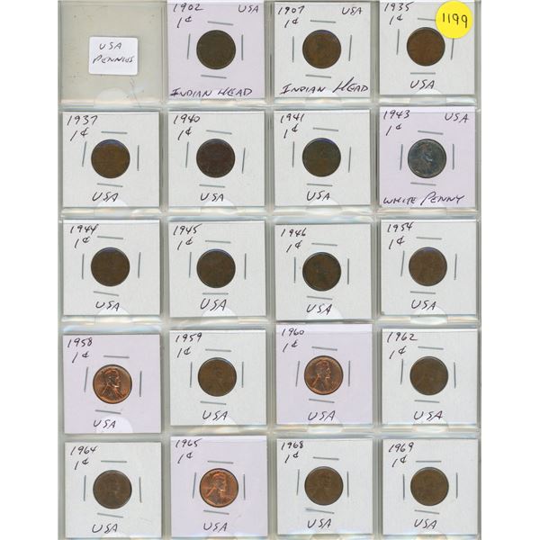 (19) USA Pennies – Mixed Dates from 1902-1969 inc. (2) Indian Head
