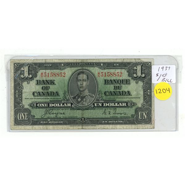 1937 Canada One Dollar Banknote