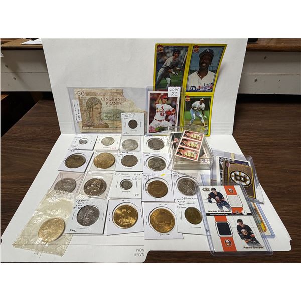 Misc. Lot of Tokens, Foreign Currency, Hockey Cards, etc.