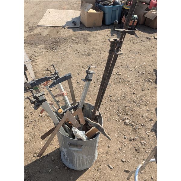 Bucket of longer clamps, squares, etc