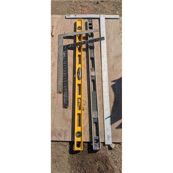 t square, two framind square, and 2 48" levels